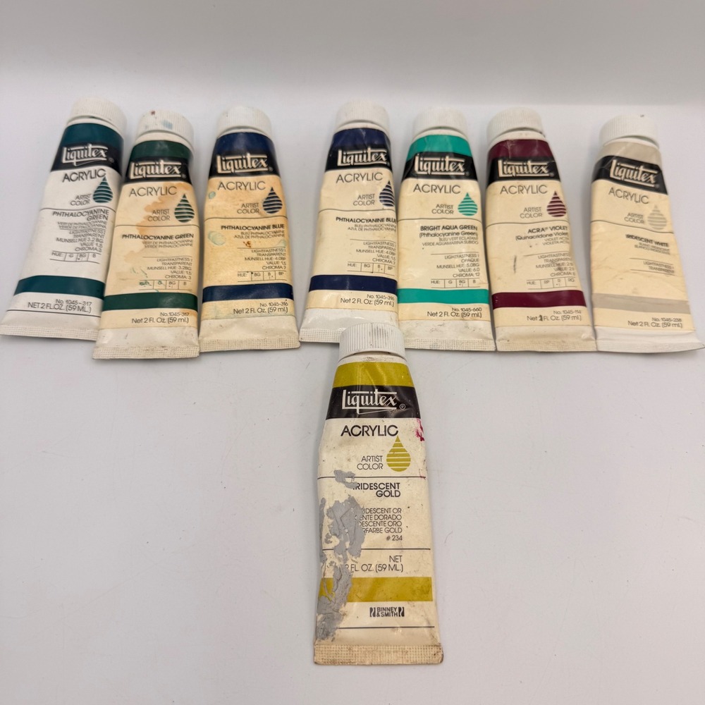Liquitex Artist Color Acrylic Paint Lot 8 Tubes 2oz Phthalo Green Blue Gold